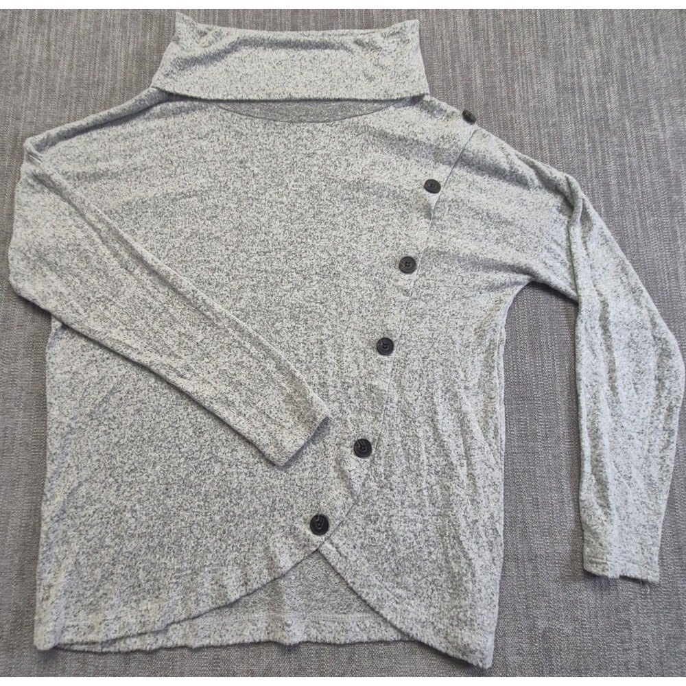 89th + Madison women's gray mock neck asymmetrical button sweater stretch M knit